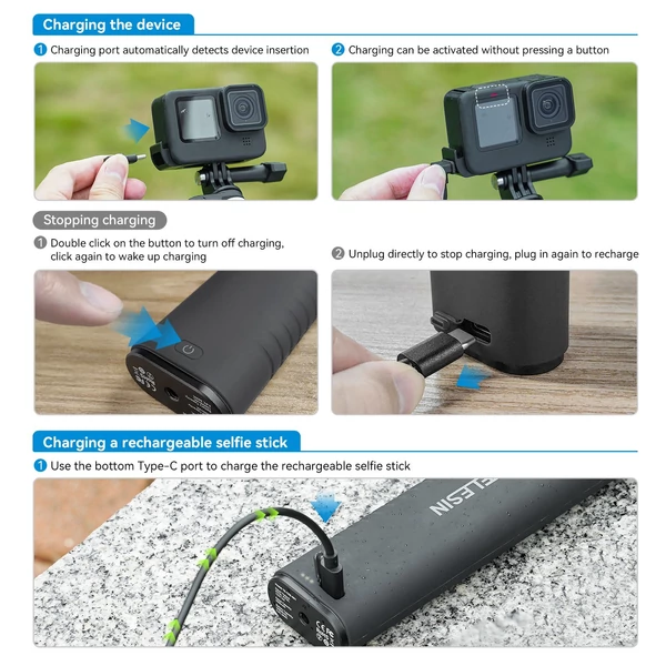 TELESIN TE-CSS-001 Újratölthető Selfie Stick QC/PD3.0 gyorstöltés