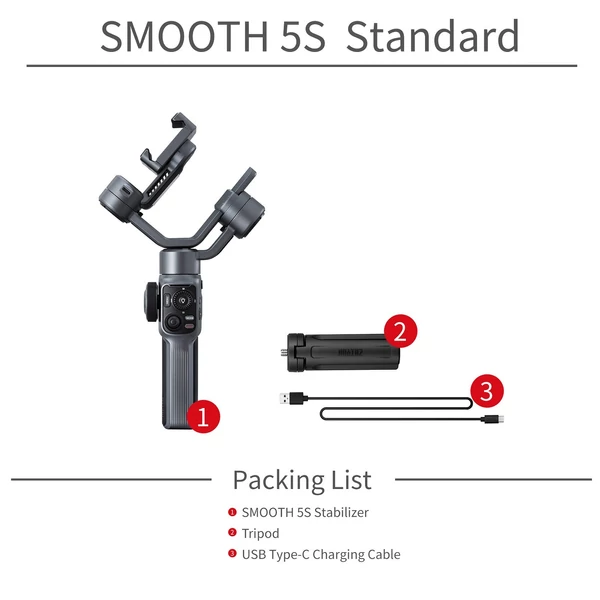 ZHIYUN SMOOTH-5S kézi 3 tengelyes kardánstabilizátor hordozható telefon Vlog Gimbal rázkódásgátló stabilizátor - Szürke