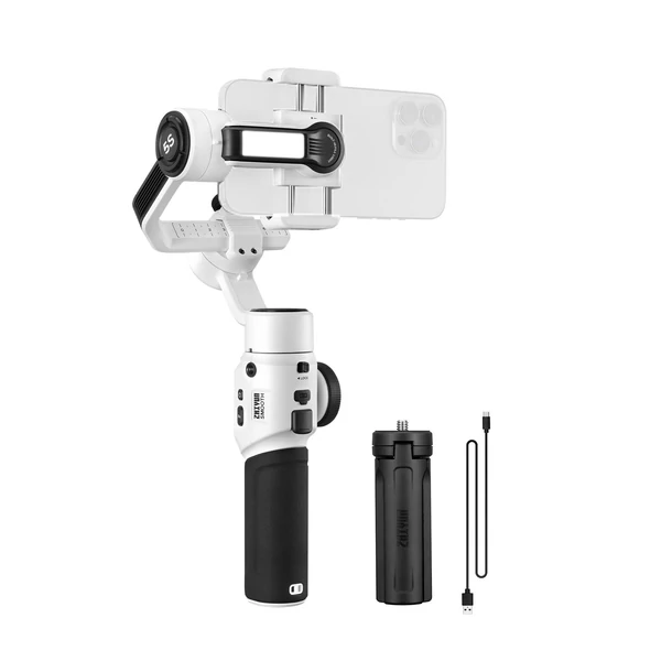 ZHIYUN SMOOTH-5S kézi 3 tengelyes kardánstabilizátor hordozható telefon Vlog Gimbal rázkódásgátló stabilizátor - Fehér