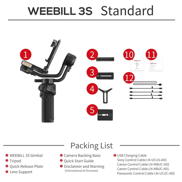 ZHIYUN WEEBILL 3S szabványos kézi kamera 3 tengelyes kardánstabilizátorral