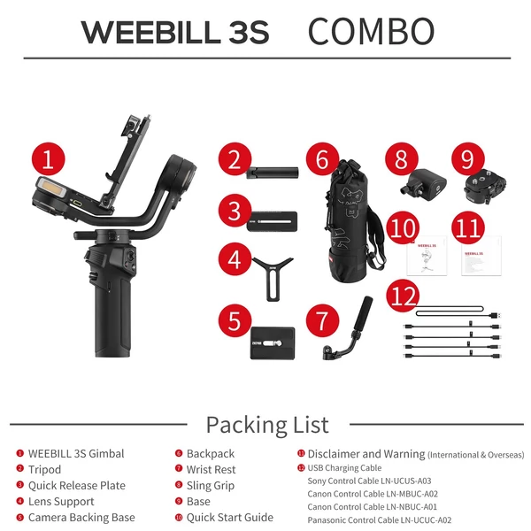 ZHIYUN WEEBILL 3S COMBO kézi kamera 3 tengelyes kardánstabilizátorral