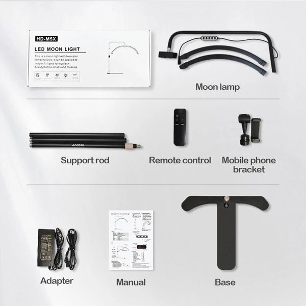Andoer HD-M5X 36W padló LED videolámpa Félhold alakú kitöltő lámpa - Fekete