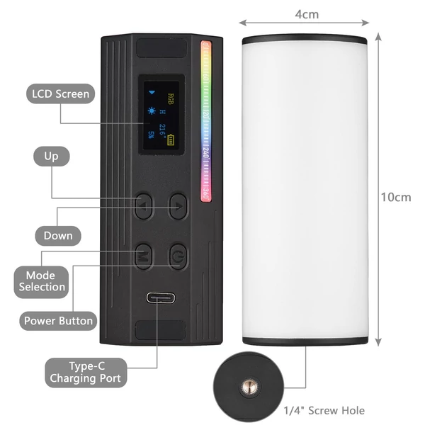 Andoer W100RGB Mini LED videolámpa, újratölthető RGB töltőlámpa