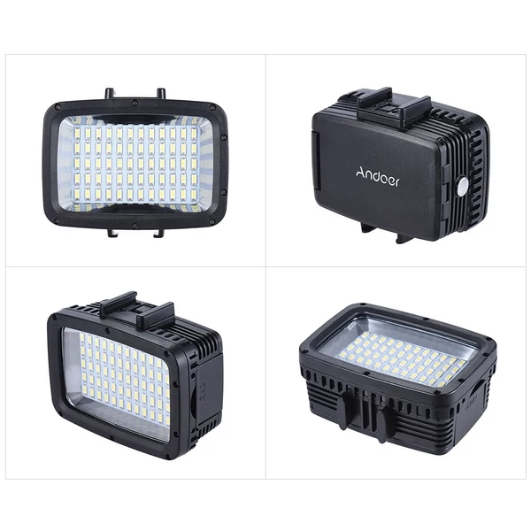 Andoer Ultra Bright 3 mód, 1800LM, vízálló 40m víz alatti 5500K 60db LED búvárkitöltő lámpa, videó, stúdió, fotó lámpa - Fekete