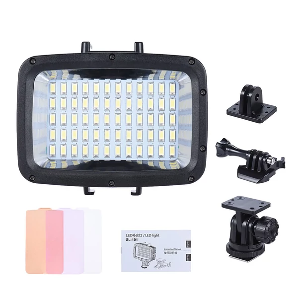 Andoer Ultra Bright 3 mód, 1800LM, vízálló 40m víz alatti 5500K 60db LED búvárkitöltő lámpa, videó, stúdió, fotó lámpa - Fekete