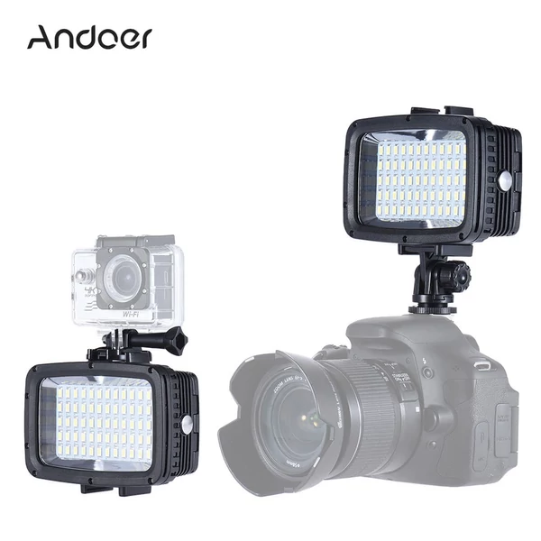 Andoer Ultra Bright 3 mód, 1800LM, vízálló 40m víz alatti 5500K 60db LED búvárkitöltő lámpa, videó, stúdió, fotó lámpa - Fekete és szürke