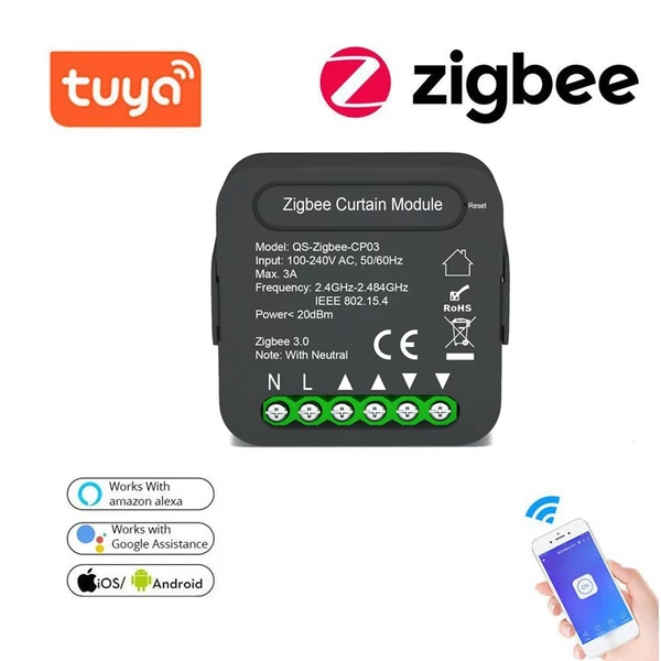 QS-Zigbee-CP03 Tuya intelligens függönykapcsoló modul mobiltelefon eszközmegosztás, időzítési funkció, APP távirányító (5 db)