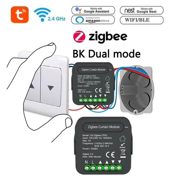 QS-Zigbee-CP03 Tuya intelligens függönykapcsoló modul mobiltelefon eszközmegosztás, időzítési funkció, APP távirányító (5 db)