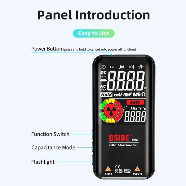 BSIDE S20 intelligens EMF multiméter elektromágneses sugárzás érzékelő
