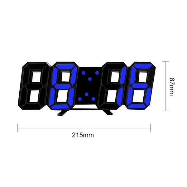 3D LED falióra, dátum, hőmérséklet kijelző digitális ébresztőóra - Fekete és kék