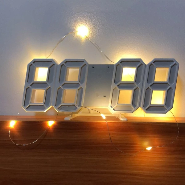 3D LED falióra, dátum, hőmérséklet kijelző digitális ébresztőóra - Fekete és kék