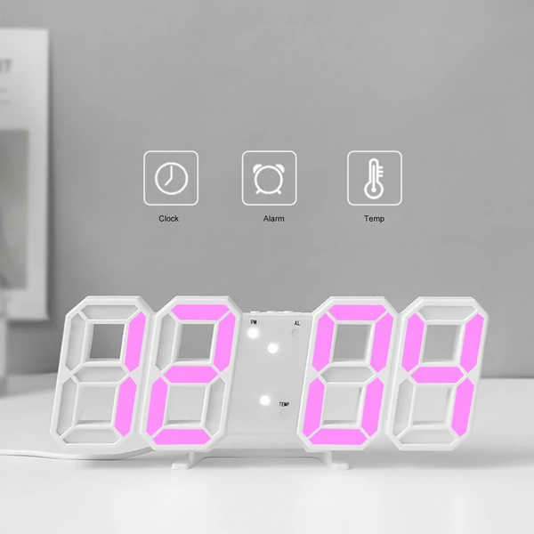 3D LED falióra, dátum, hőmérséklet kijelző digitális ébresztőóra - Fekete és kék