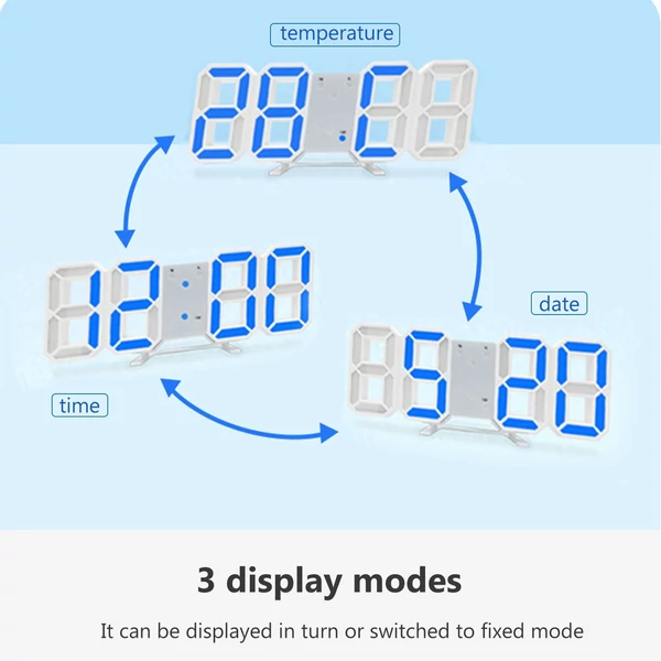 Digitális ébresztőóra / falióra 3D LED - Fehér