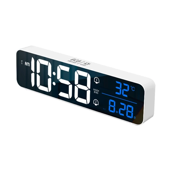 LED digitális ébresztőóra hálószobába, elektronikus óra hőmérővel - Fehér, stílus 1