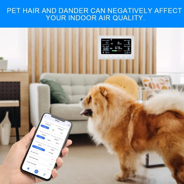 Intelligens Tuya 2,4 GHz-es WiFi 8 az 1-ben beltéri levegőminőség-figyelő - Fehér