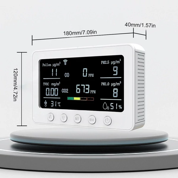 Intelligens Tuya 2,4 GHz-es WiFi 8 az 1-ben beltéri levegőminőség-figyelő - Fehér