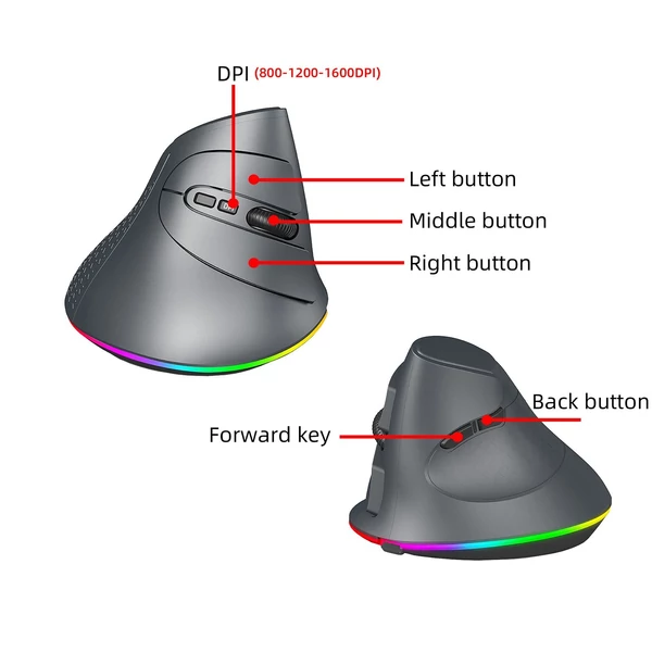 Laptophoz testreszabható RGB világítással és ergonomikus kialakítással – vezeték nélküli, kétmódusú egér