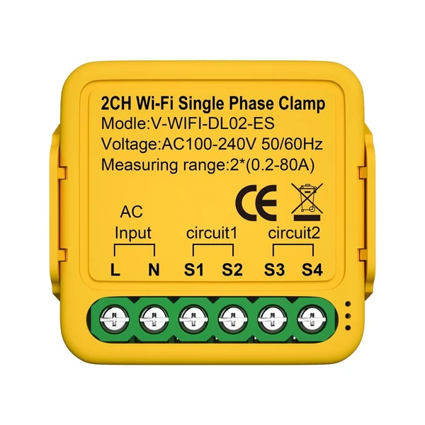 Tuya WiFi ki-be vezérlő 80A energiamérő áramváltó bilincs - 1 csatornás