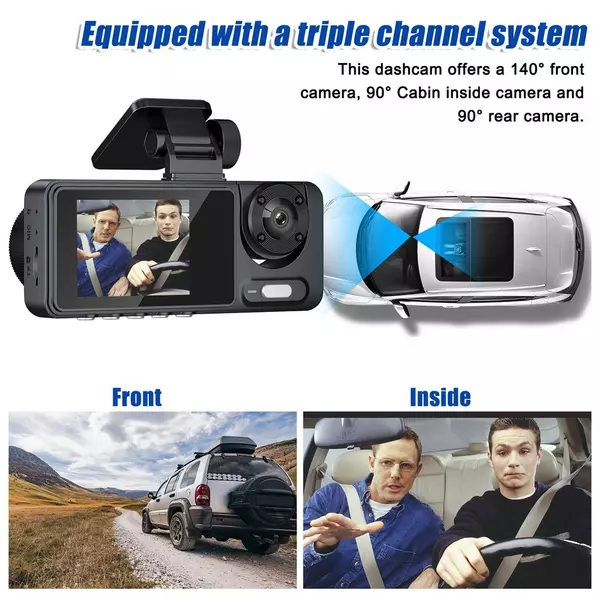 3 kamerás műszerfal, többnyelvű átlátszó autós visszapillantó tükör (WiFi nélkül)