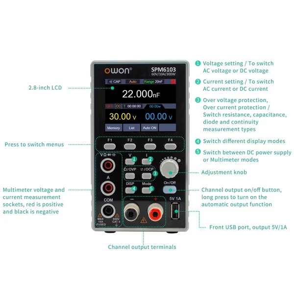 OWON programozható laboratóriumi tápegység (0-60V 0-10A) - SPM6103