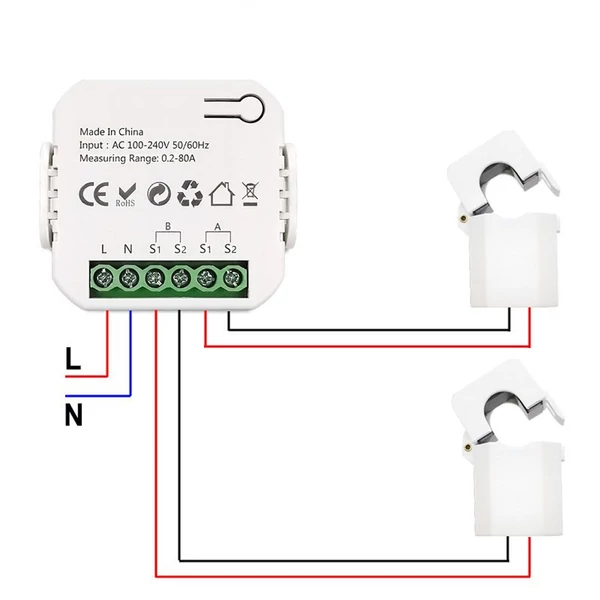 Tuya intelligens energiamérő napelemes rendszer energiatermelés mérő - WiIFI, 2 CT