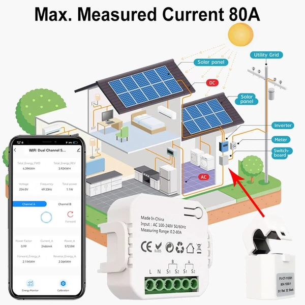 Tuya intelligens energiamérő napelemes rendszer energiatermelési mérője - ZiGBee, 1 CT