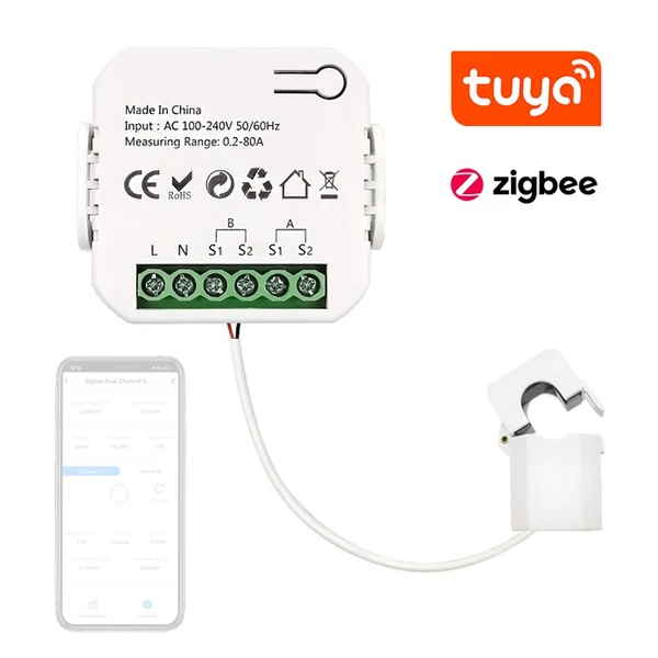 Tuya intelligens energiamérő napelemes rendszer energiatermelési mérője - ZiGBee, 2 CT