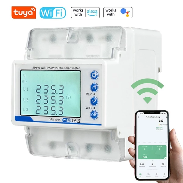 Tuya WiFi 3P4W fotovoltaikus mérő háromfázisú visszazáró kapcsoló