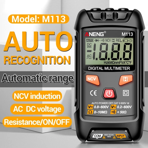 ANENG M113 digitális mini multiméter teszter Intelligens AC/DC feszültségmérő - Fekete