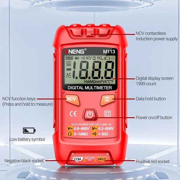 ANENG M113 digitális mini multiméter teszter Intelligens AC/DC feszültségmérő - Piros