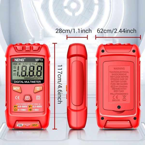ANENG M113 digitális mini multiméter teszter Intelligens AC/DC feszültségmérő - Piros