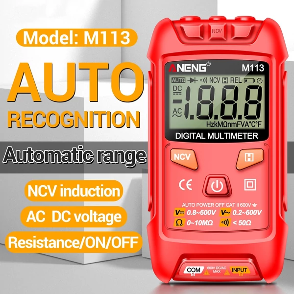 ANENG M113 digitális mini multiméter teszter Intelligens AC/DC feszültségmérő - Piros