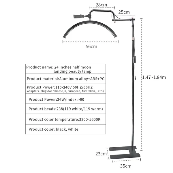 Andoer HD-M23X 36 W, félhold alakú, töltőfény padló LED-es videolámpa - Fekete