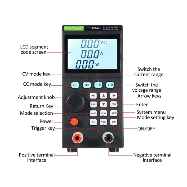 East Tester ET5406A+ 200W 0-120V 0-20A programozható DC elektronikus terhelésmérő