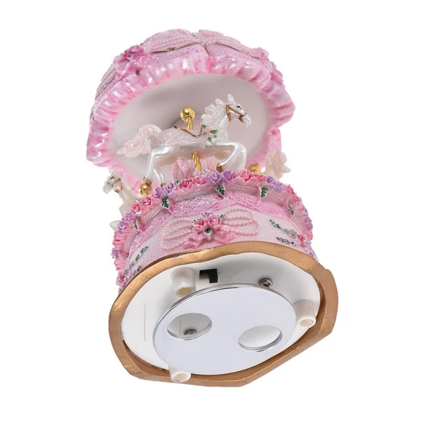 Luxus Dream 3 lovas forgó körhinta, felhúzható zenedoboz - Pink