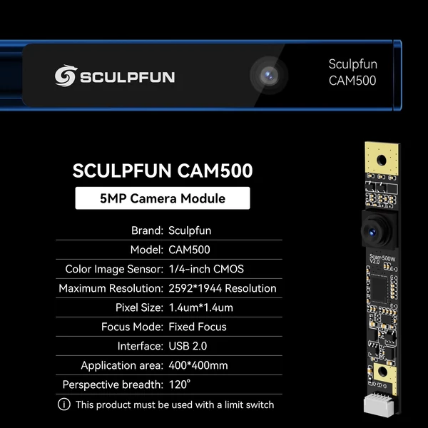 Sculpfun SF-A9 40 W-os lézergravírozó automata légrásegítéssel és CAM500 kamerával és 400x400 mm-es méhsejt munkaasztallal