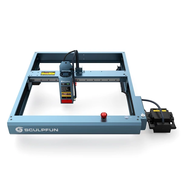 Sculpfun SF-A9 40 W-os lézergravírozó automata légrásegítéssel és Y tengelyű forgóhengerrel és 400x400 mm-es méhsejt munkaasztallal