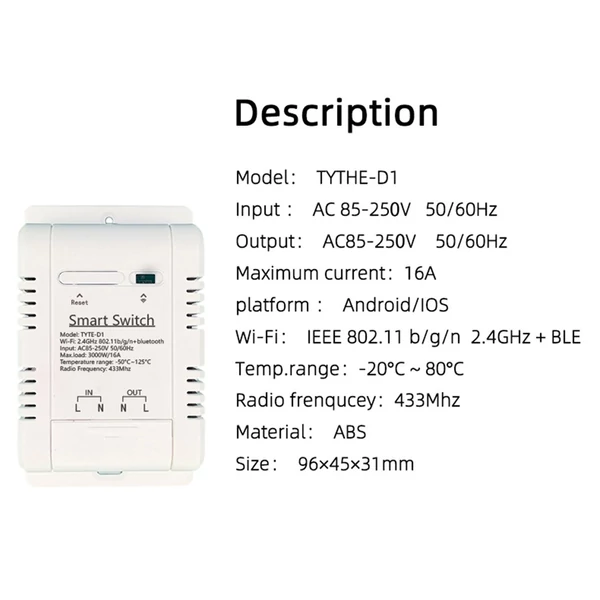 Tuya WiFi intelligens energiaáram-megszakító kapcsoló (16A kapcsoló 2 m-es hőmérsékleti vezetékkel)
