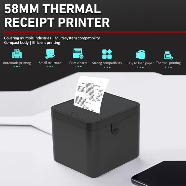 58 mm-es POS nyugta nyomtató USB+BT asztali csatlakozás - Fekete