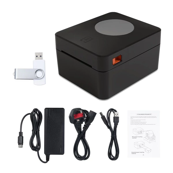 Asztali termikus címkenyomtató 4x6 hüvelykes, minden egyben, vezetékes - Fekete, USB+LAN csatlakozás
