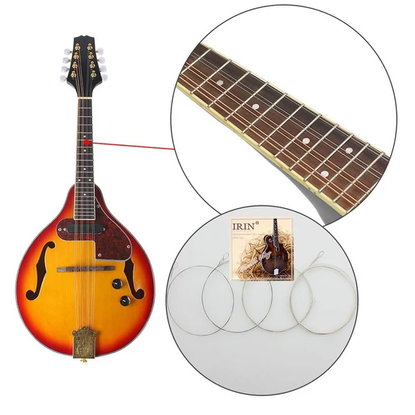 Állítható 8 húros elektromos A stílusú mandolin kábelfüzérekkel tisztító kendővel - Sárga