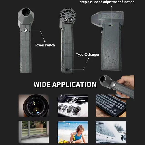 Mini Turbo Jet ventilátor, újratölthető 52 m/s - 8000 mAh, ventilátor