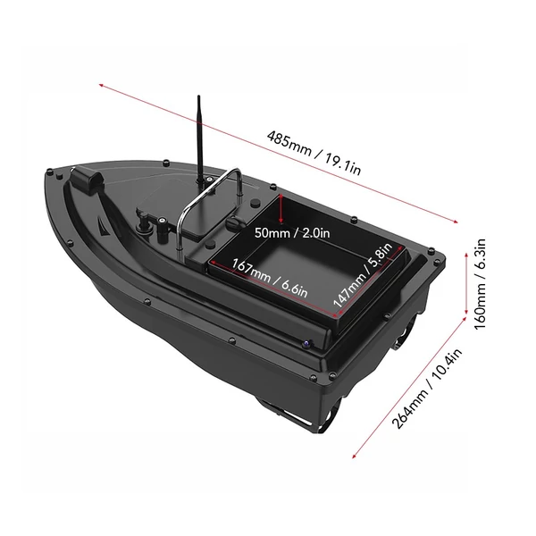 Vezeték nélküli távirányítós horgászcsali csónak - Fekete, 5200mAh