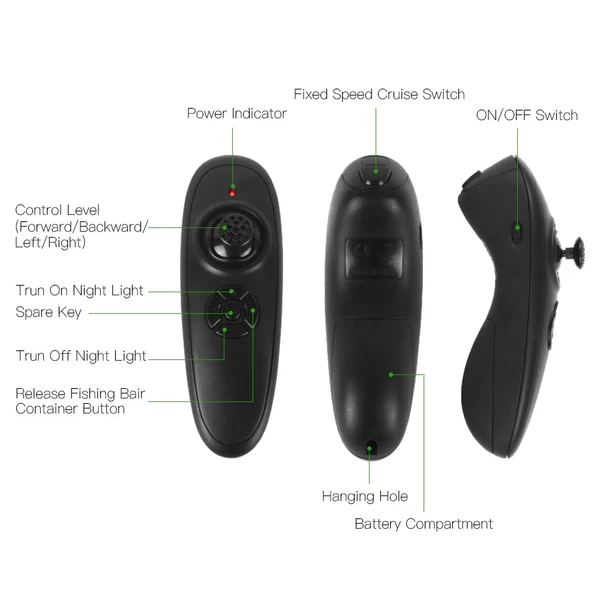 Vezeték nélküli távirányítós horgászcsali csónak - Fekete, 5200mAh