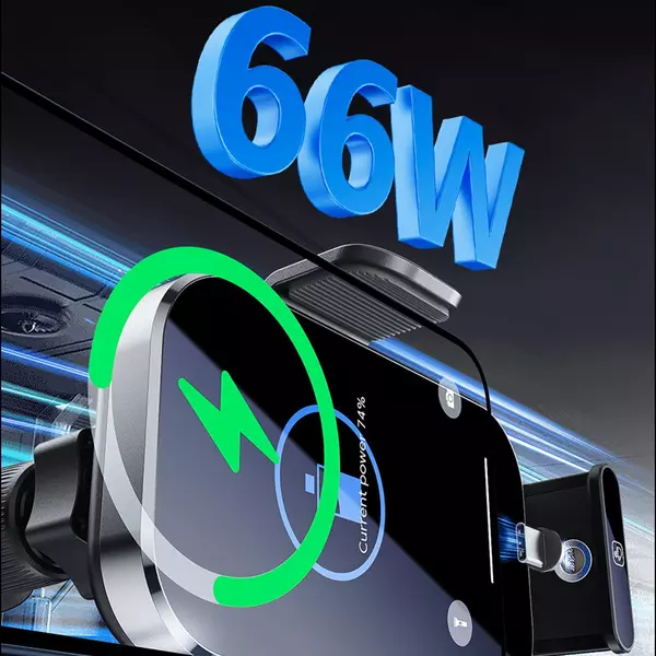 Autóba szerelhető telefontartó Vezeték nélküli töltő Gyorstöltés - Fekete