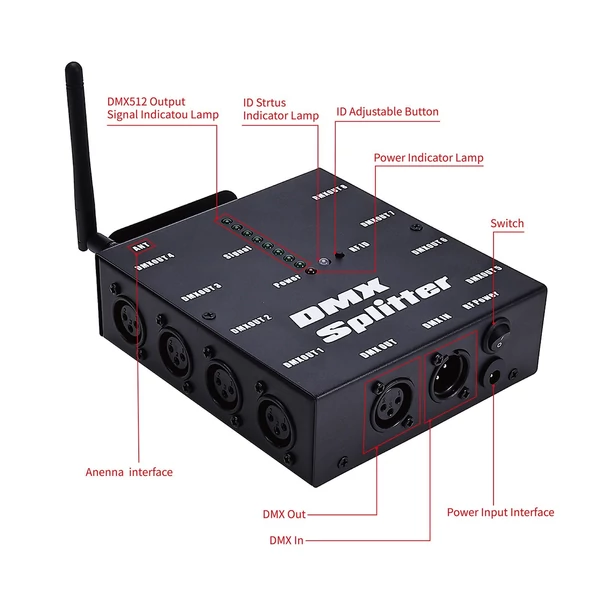 DMX512 vezeték nélküli világítási jelerősítő elosztó jeldekódoló