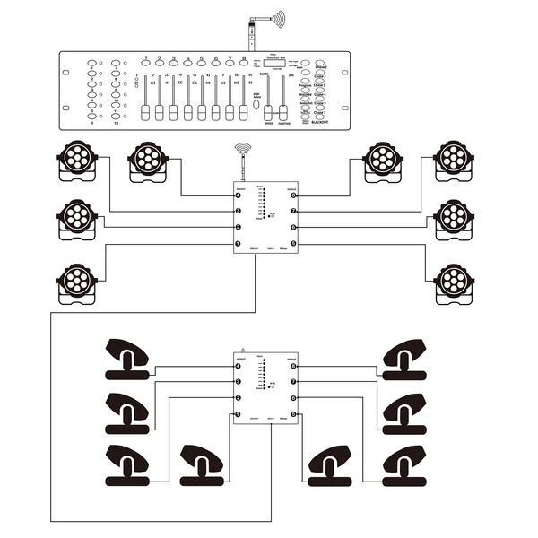 DMX512 vezeték nélküli világítási jelerősítő elosztó jeldekódoló