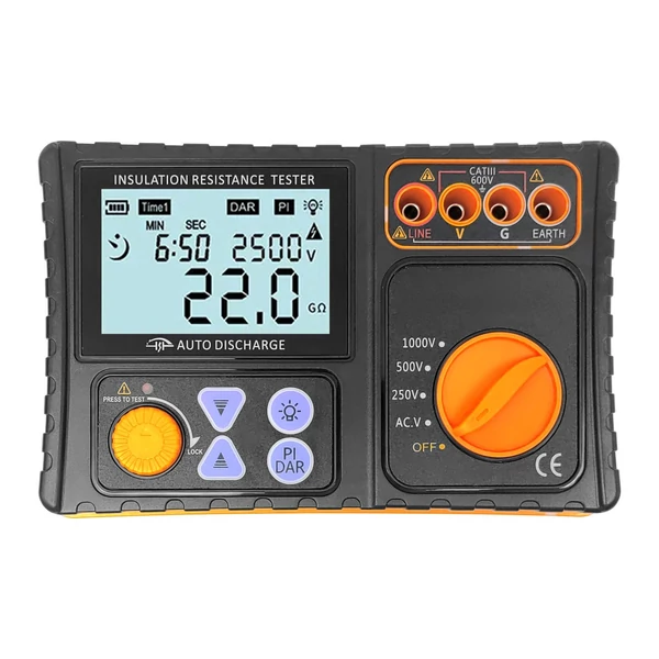 Digitális szigetelésellenállás-mérő 250V/500V/1000V Megohméter LCD kijelzővel