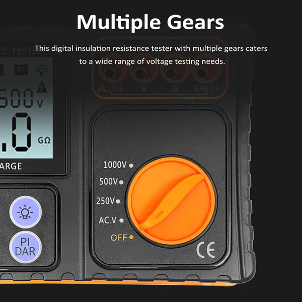 Digitális szigetelésellenállás-mérő 250V/500V/1000V Megohméter LCD kijelzővel