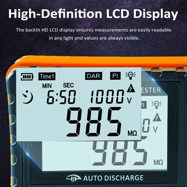 Digitális szigetelésellenállás-mérő 250V/500V/1000V Megohméter LCD kijelzővel